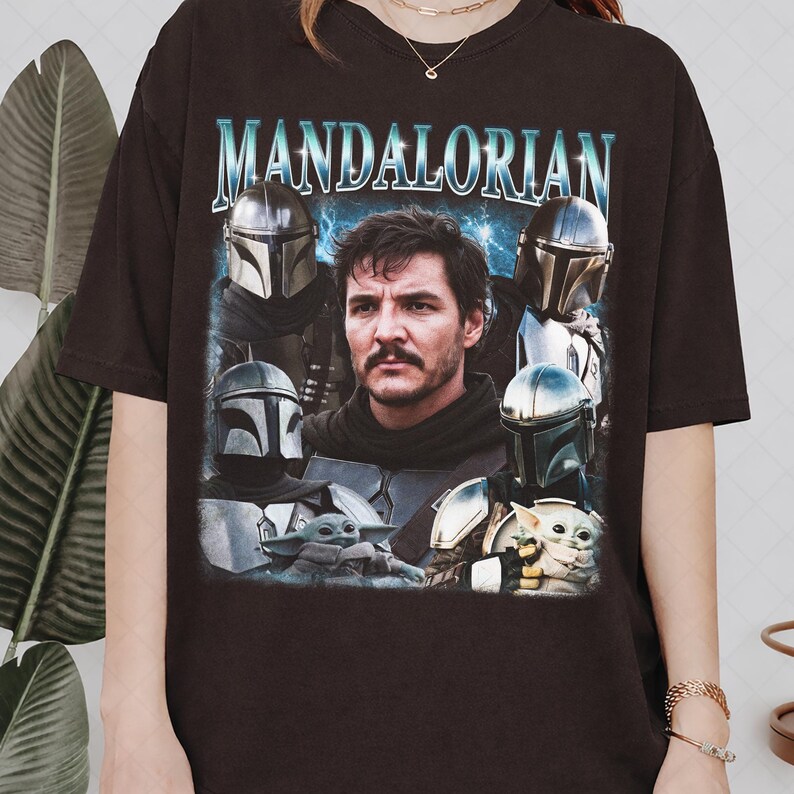 Vintage Mandalorian Shirt, Pedro Pascal Graphic Tee, Retro Bootleg Din Djarin Tshirt, Star Wars Shirt, Baby Yoda Tee, Mandalorian Shirt image 4