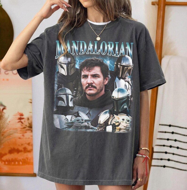 Vintage Mandalorian Shirt, Pedro Pascal Graphic Tee, Retro Bootleg Din Djarin Tshirt, Star Wars Shirt, Baby Yoda Tee, Mandalorian Shirt image 5