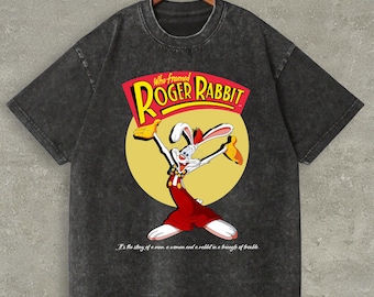 Disney wer hat Roger Kaninchen Grafik-T-Shirt, lustiges Karikatur-Design gerahmt