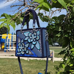 Handmade Irish Lace Bag/Handbag with Denim Details/Unique Author’s Technique/Blue Crochet Purse with Eco-Leather Back/One-of-a-Kind Art Bag image 3