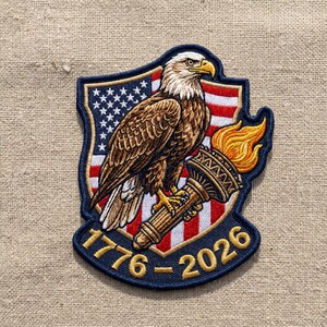 Custom USA 250th Patch, American Eagle Torch Embroidered Badge, 1776 2026 Anniversary Iron On Patch, Patriotic Gift For Him,Fathers Day Gift