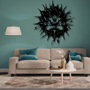 Arte mural de guerrero anime / Diseño vectorial de héroe manga con cabello puntiagudo (descarga digital)