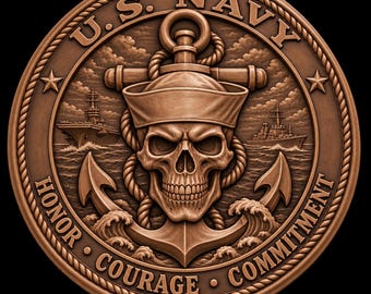 US Navy Sailor Skull 3D Relief STL | Anchor CNC Wood Carving File | Honor Courage Commitment Bas Relief