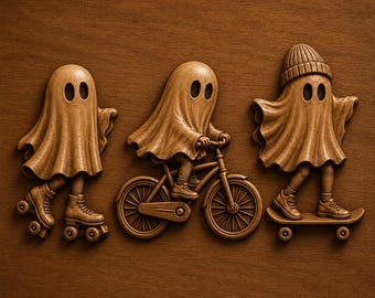 Cute Ghost Friends 3D Relief STL | Halloween CNC Wood Carving File | Skateboard Bas Relief