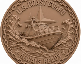 Coast Guard Rescue Boat 3D Relief STL | Always Ready CNC Wood Carving File | Nautical Bas Relief Plaque