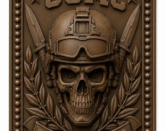 USMC Skull Dog Tag 3D Relief STL | CNC Wood Carving File | Tactical Helmet Bas Relief