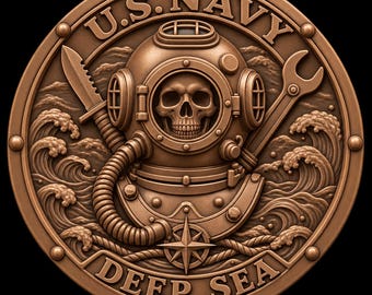 US Navy Diver Skull 3D Relief STL | Deep Sea Helmet CNC Wood Carving File | Nautical Bas Relief Plaque