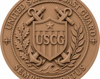 USCG Shield 3D Relief STL | Crossed Anchors CNC Wood Carving File | Semper Paratus Coast Guard Plaque