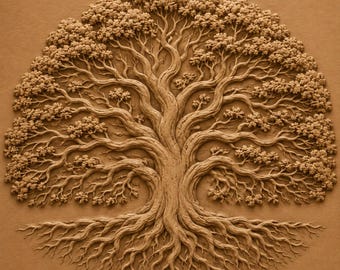 Tree of Life 3D Relief STL | Nature CNC Wood Carving File | Roots Bas Relief Model