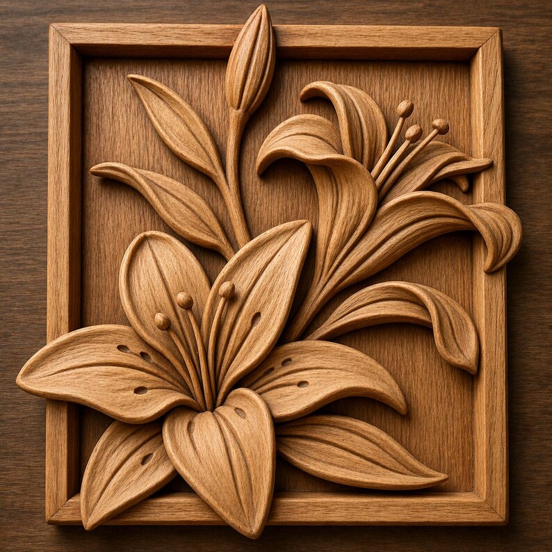 Welcome Gift | Lily Flower 3D Relief STL | Botanical CNC Wood Carving File (Digital Download) image 2