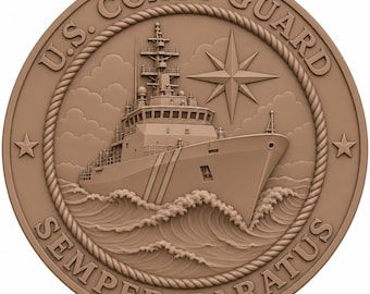 Coast Guard Cutter 3D Relief STL | Semper Paratus CNC Wood Carving File | Patrol Ship Bas Relief Plaque