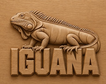 Iguana 3D Relief STL | Reptile CNC Wood Carving File | Animal Sign Bas Relief Model