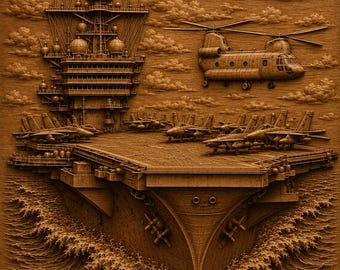 Aircraft Carrier 3D Relief STL | US Navy CNC Wood Carving File | Naval Bas Relief Model