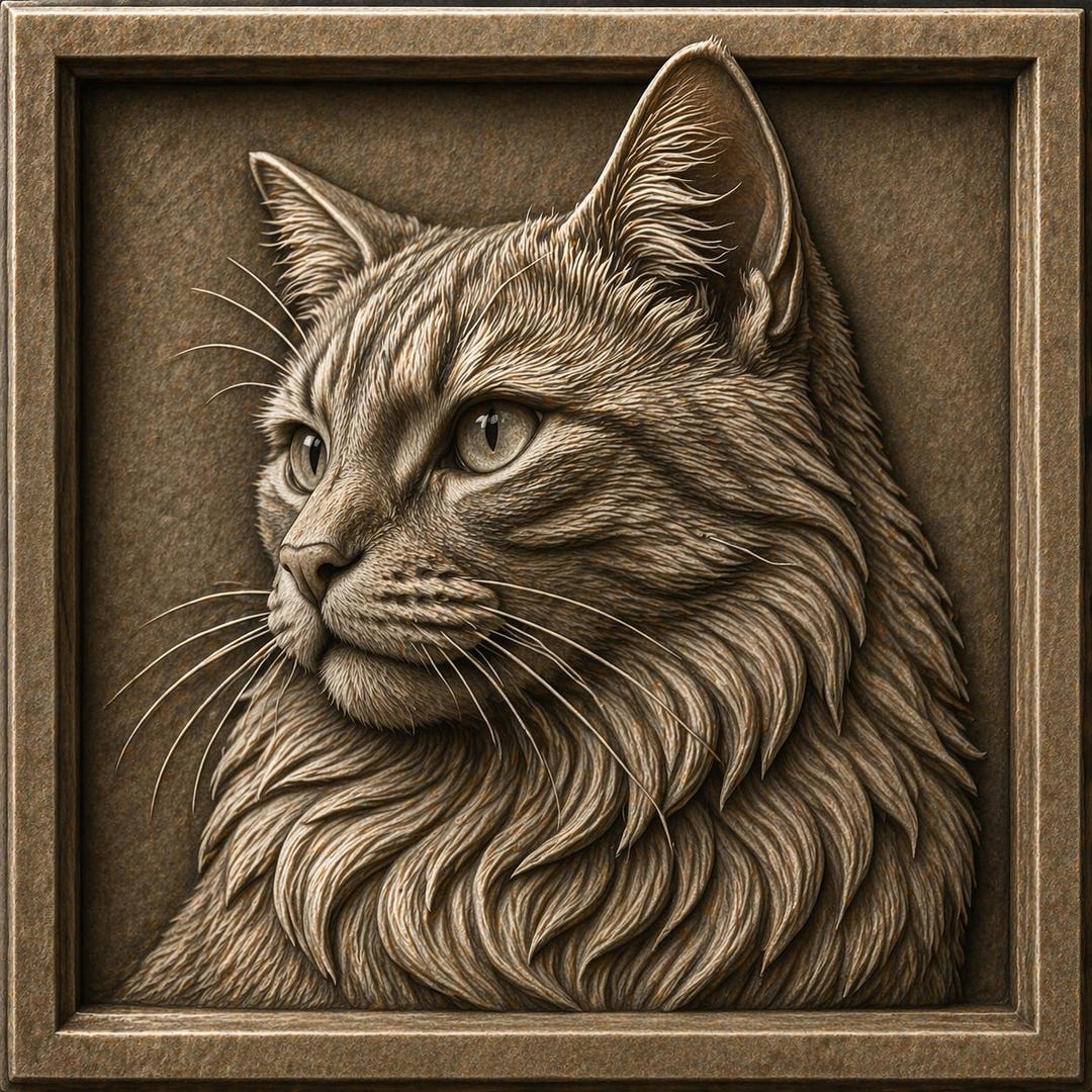 Detailed Cat Portrait 3D Relief STL | Feline Bas Relief CNC Wood ...