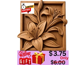 Welcome Gift | Lily Flower 3D Relief STL | Botanical CNC Wood Carving File (Digital Download)