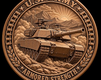 US Army Tank 3D Relief STL | Armored Strength CNC Wood Carving File | Military Vehicle Bas Relief Plaque