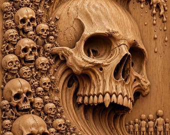 Skull Swarm 3D Relief STL | Halloween CNC Wood Carving File | Gothic Horror Bas Relief