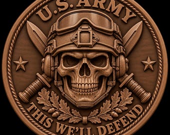 US Army Skull 3D Relief STL | Tactical Helmet CNC Wood Carving File | This Well Defend Military Plaque