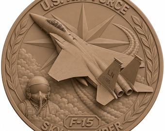 F-15 Eagle 3D Relief STL | Sky Defender CNC Wood Carving File | Air Force Fighter Jet Bas Relief
