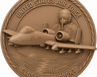 A-10 Thunderbolt II 3D Relief STL | Warthog CNC Wood Carving File | Pilot and Aircraft Round Plaque