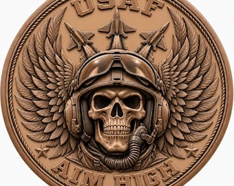 USAF Pilot Skull 3D Relief STL | Aim High CNC Wood Carving File | Winged Aviation Skull Bas Relief