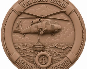 Coast Guard Helicopter 3D Relief STL | Search and Rescue CNC Wood Carving File | USCG Aviation Bas Relief