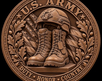 US Army Combat Boots 3D Relief STL | Helmet CNC Wood Carving File | Duty Honor Country Bas Relief Plaque