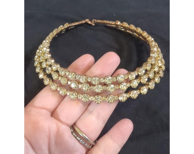 Structured Gold Chain Vintage 3-tiered Structured Gold Toned Rhinestone Necklace - Etsy