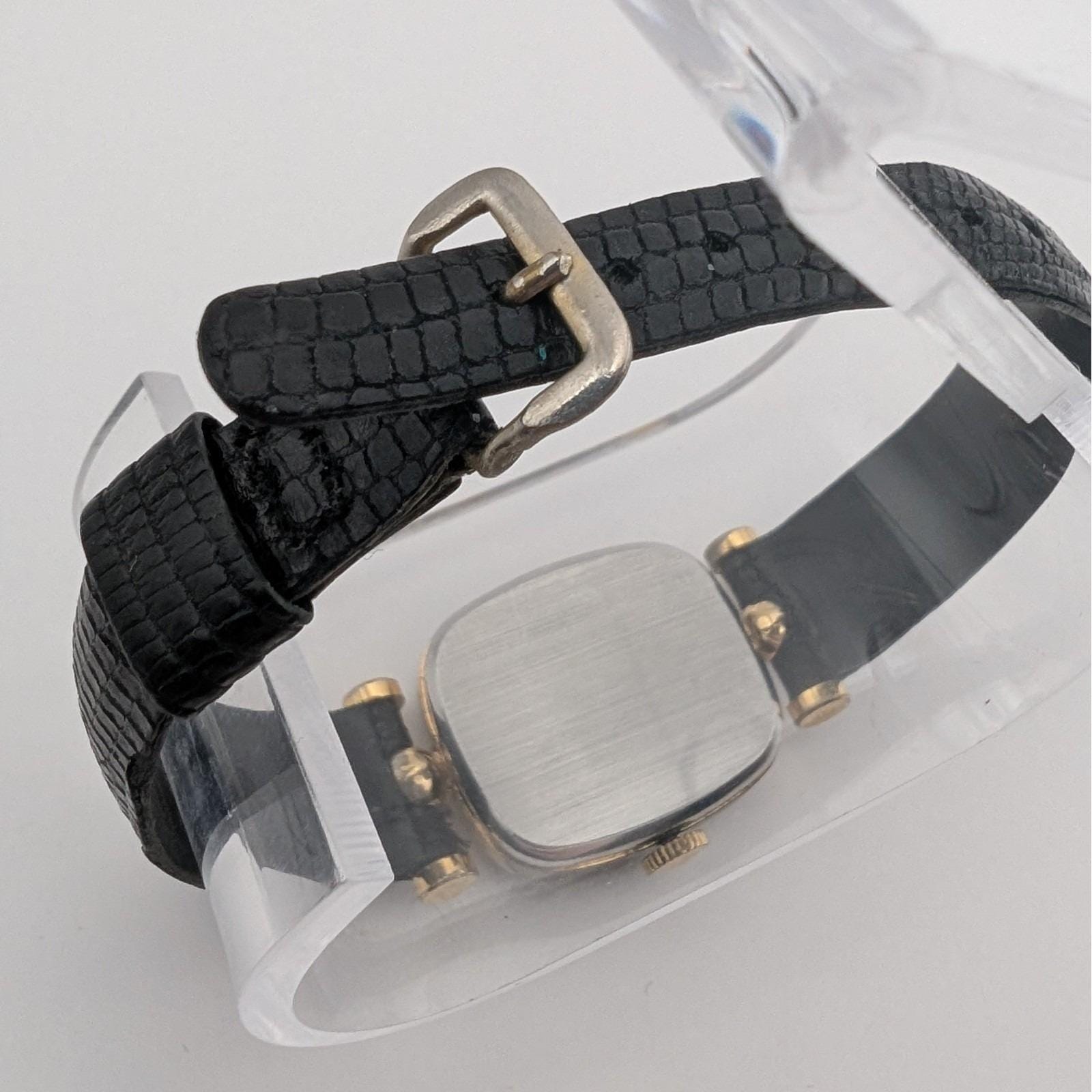 VTG Pedre Women 17 Jewel Goldtone Gk Dial Black Leather 