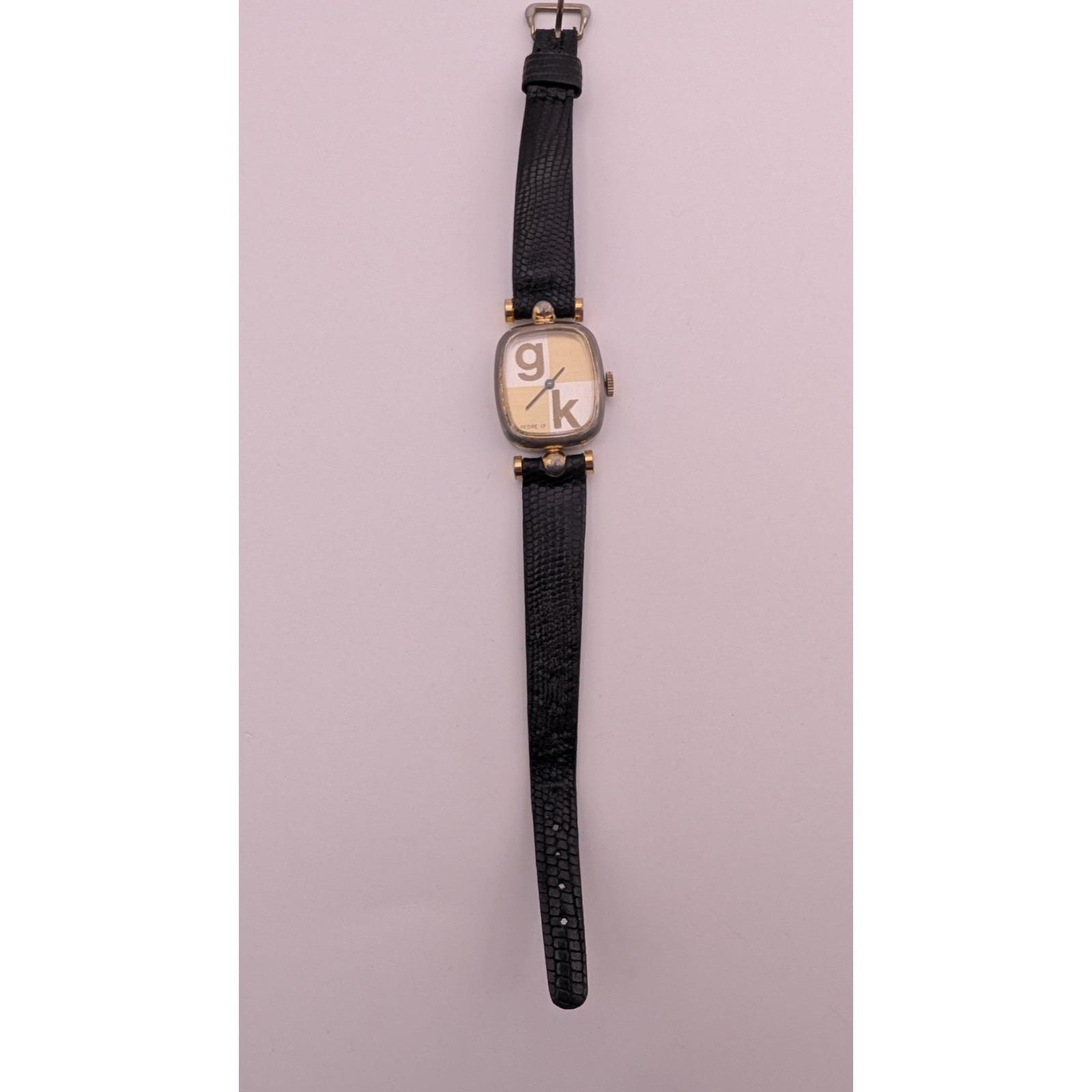 VTG Pedre Women 17 Jewel Goldtone Gk Dial Black Leather  display picture 1