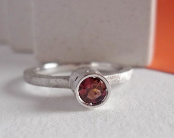 Natural pink tourmaline ring, sculptural silver and tourmaline ring, contemporary gemstone pink and silver ring, modern gift for her