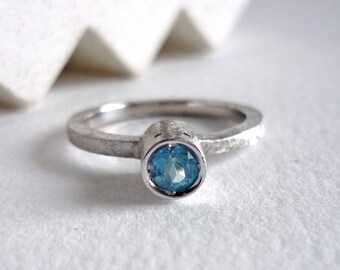Sky blue topaz ring, geometric topaz and silver ring for women, contemporary blue gemstone and silver band gift for her