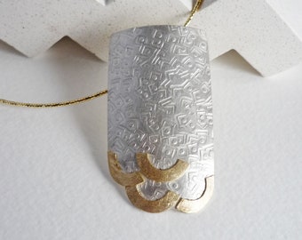 Modern wave pendant, sculptural textured pendant for everyday use, gold and silver necklace eady to ship