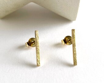 Modern square bar earrings, minimalist solid gold earrings, matte gold earrings, gift for woman, contemporary jewelry