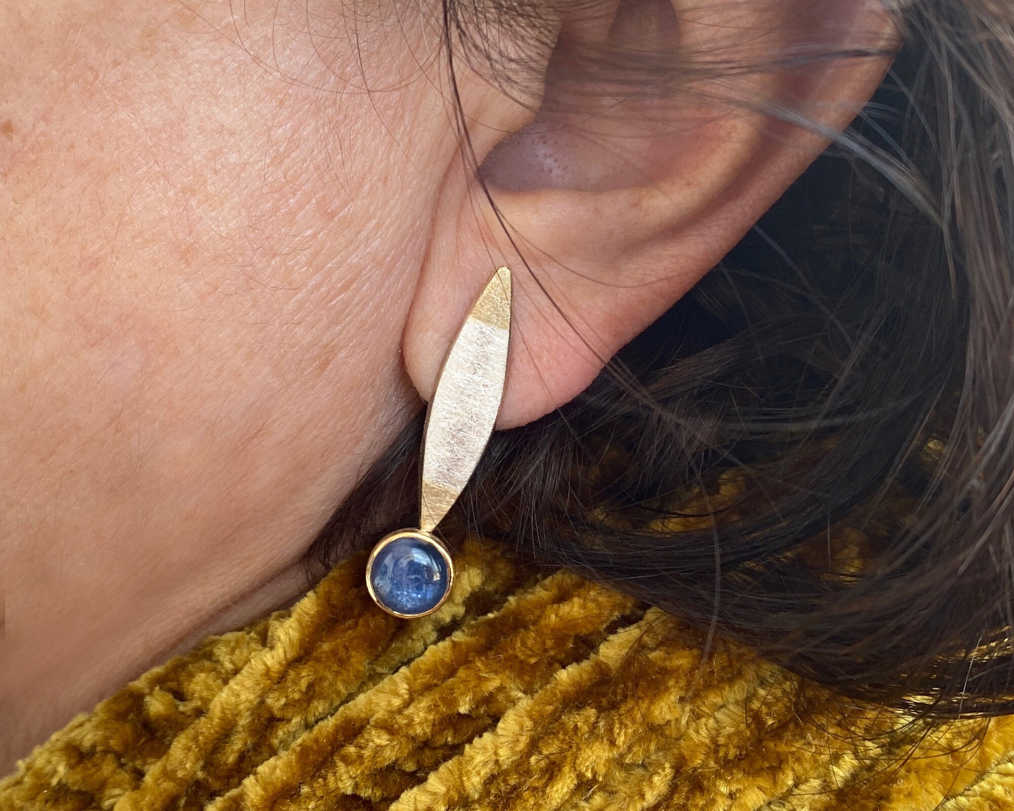 Kyanite Silver and Gold Stud Earrings 