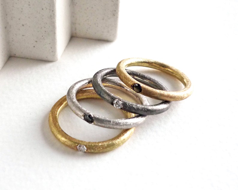 Modern wedding ring in yellow gold and white diamond, minimalist engagement ring, ring for bride and groom, MADE TO ORDER image 10