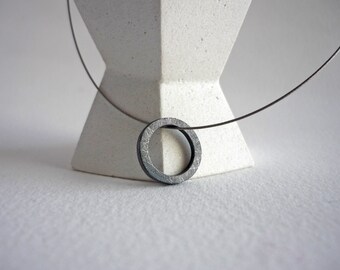 Small circle pendant, Minimalist circle choker gift for her, nice round pendant with steel cable