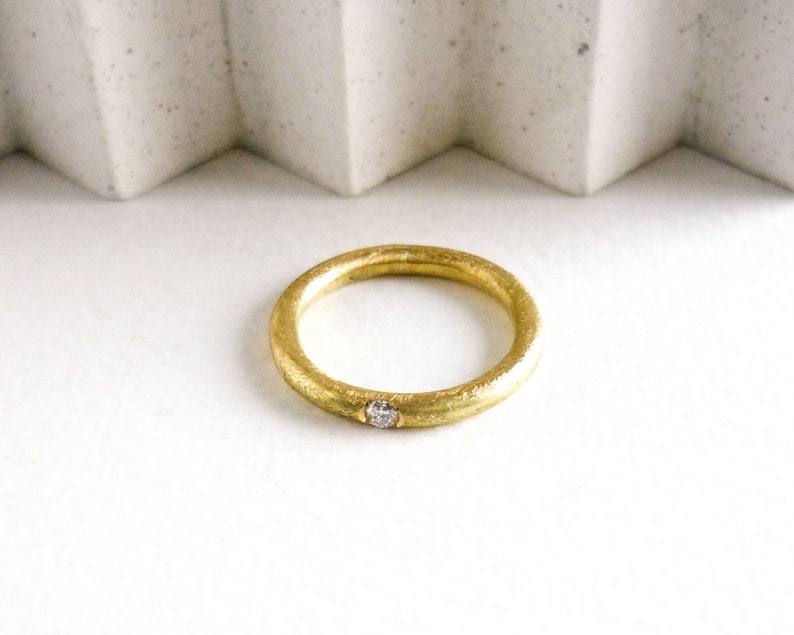 Modern wedding ring in yellow gold and white diamond, minimalist engagement ring, ring for bride and groom, MADE TO ORDER image 3