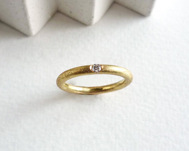 Modern wedding ring in yellow gold and white diamond, minimalist engagement ring, ring for bride and groom, MADE TO ORDER image 2