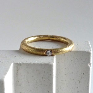 Modern wedding ring in yellow gold and white diamond, minimalist engagement ring, ring for bride and groom, MADE TO ORDER image 7