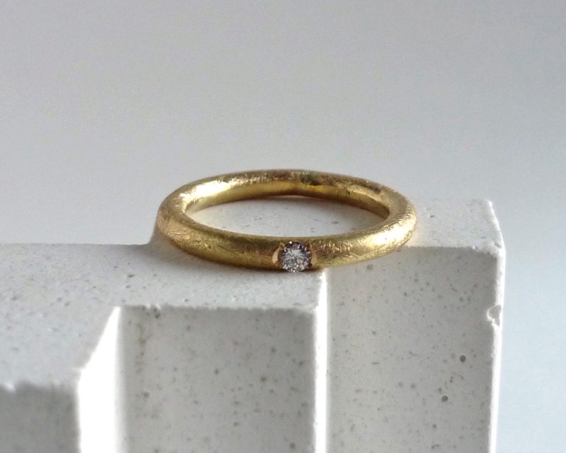 Modern wedding ring in yellow gold and white diamond, minimalist engagement ring, ring for bride and groom, MADE TO ORDER image 7