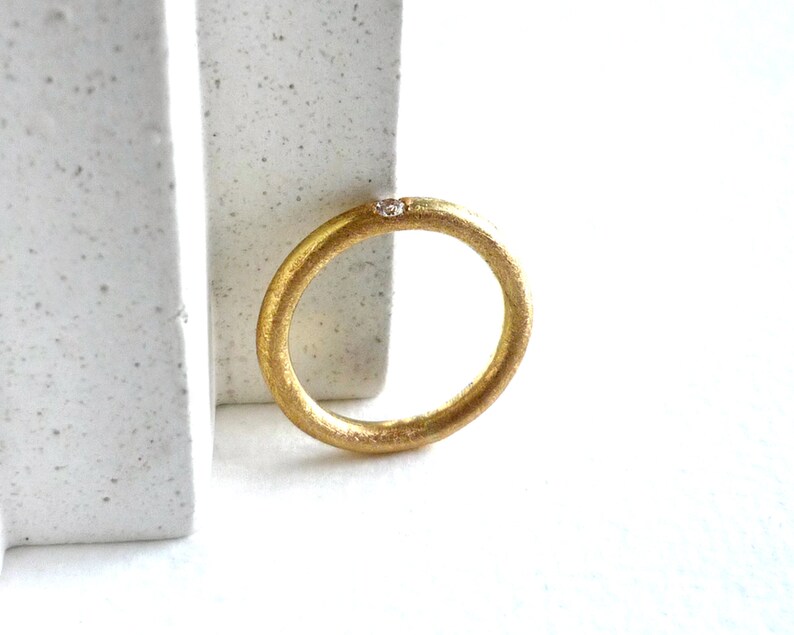 Modern wedding ring in yellow gold and white diamond, minimalist engagement ring, ring for bride and groom, MADE TO ORDER image 5