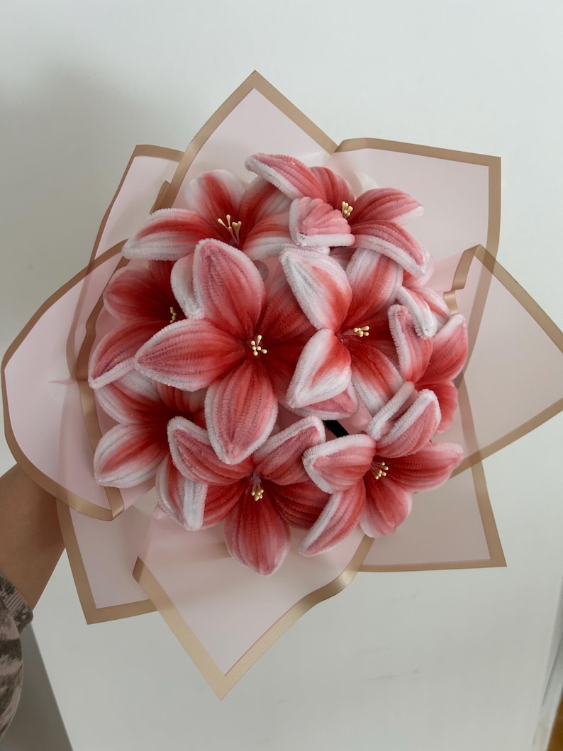 Pink & White Lily Bouquet – Handmade Pipe Cleaner Flowers, Faux Floral Gift, Custom Order image 6