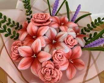 Handmade Pipe Cleaner Flower Bouquet – Roses, Lilies & Lavender, Everlasting Faux Floral Gift