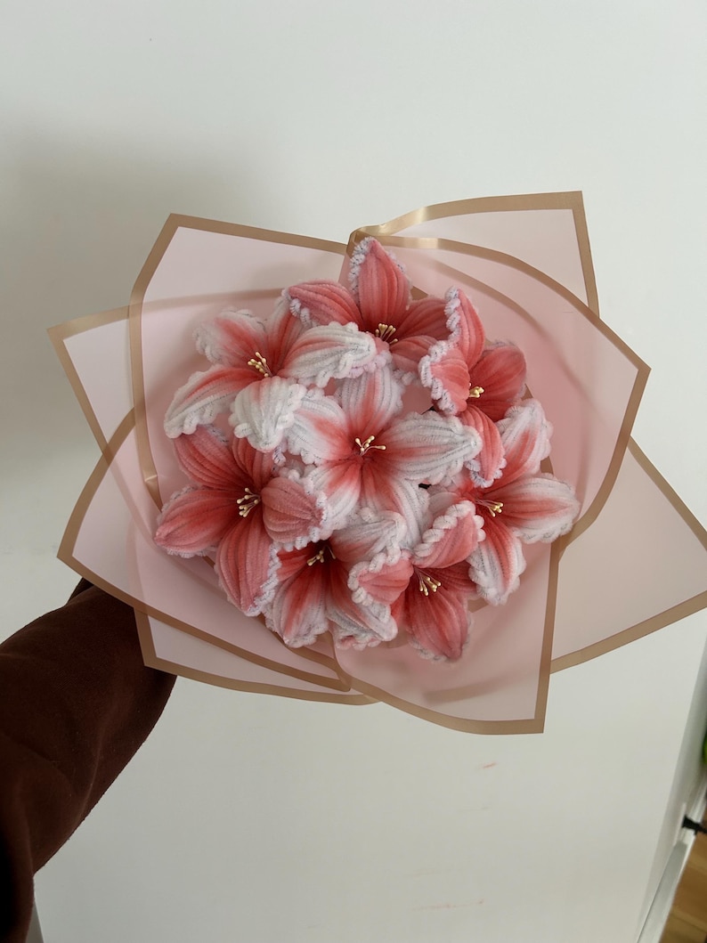 Pink & White Lily Bouquet – Handmade Pipe Cleaner Flowers, Faux Floral Gift, Custom Order image 8