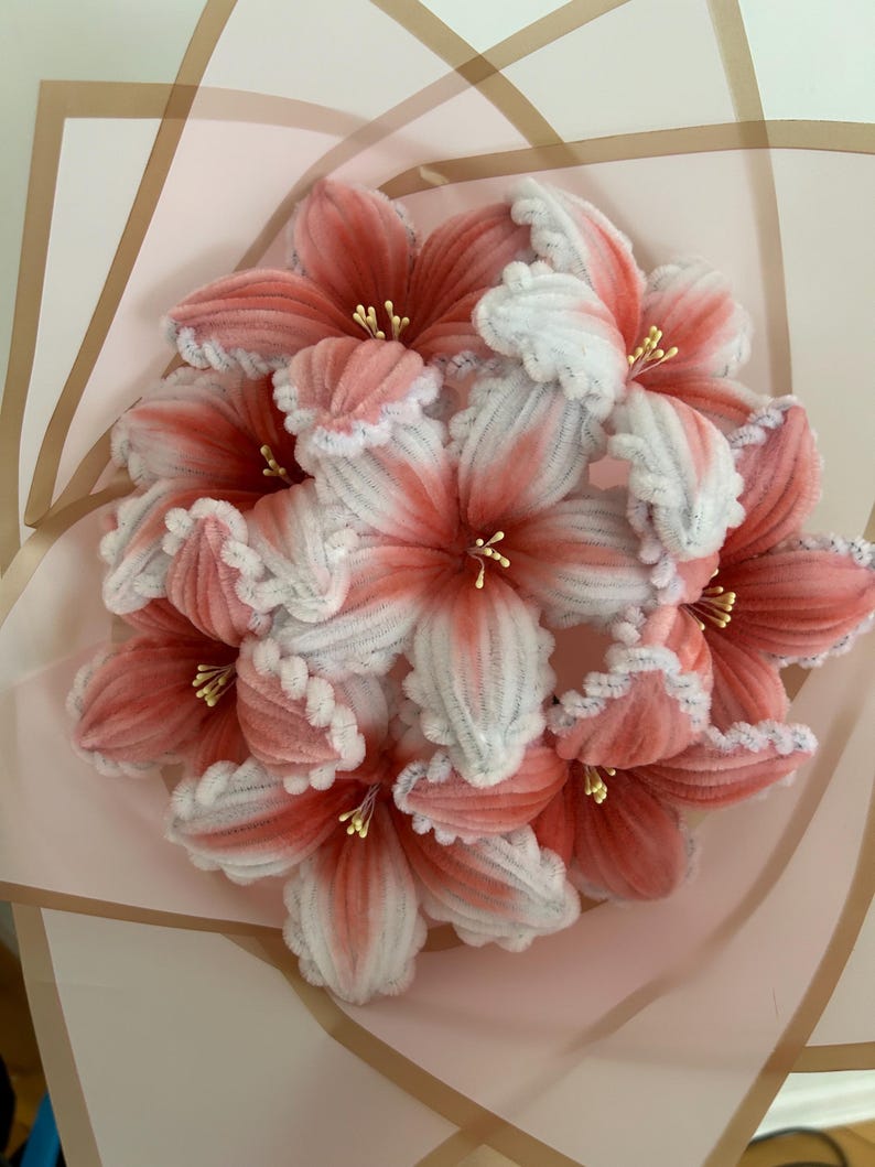 Pink & White Lily Bouquet – Handmade Pipe Cleaner Flowers, Faux Floral Gift, Custom Order image 7