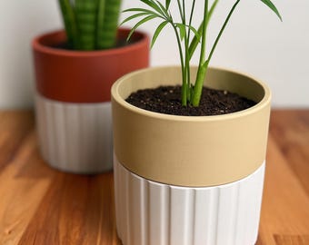 Maceta moderna acanalada bicolor con bandeja de goteo de 11,5 cm de diámetro - Impresión 3D