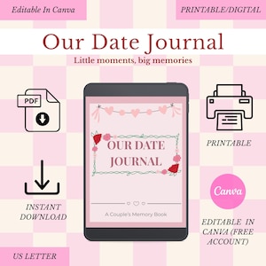 Our Journal Date | Couples Journal Printable & Editable | Date Night Journal | Valentine’s Day Gift