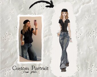 Custom Fashion Illustration Portrait | Hand-Drawn Character Art (Digital Download)