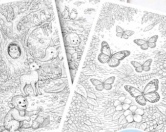 Jungle Life Malbuch für Kinder - 30 druckbare Seiten, Dschungeltiere, sofort verfügbar